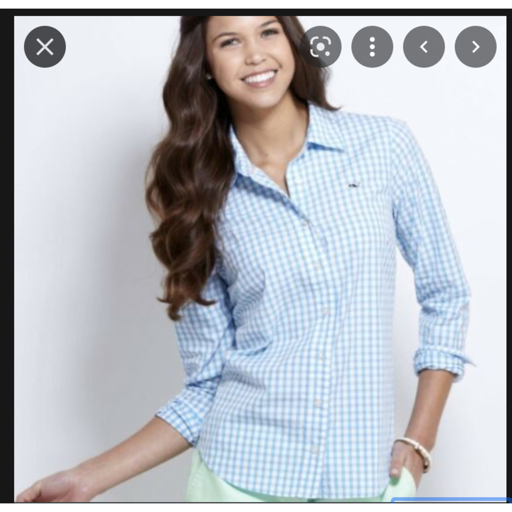 Vineyard Vines Blue Gingham Button-Down Blouse - image 1
